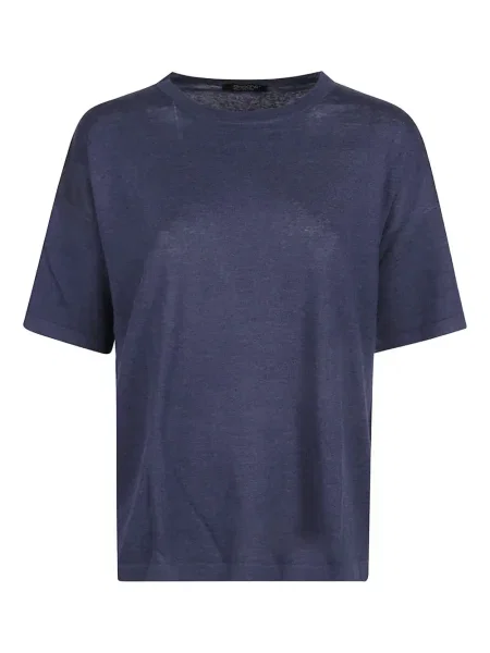 Lniana krótka koszulka Aragona niebieska