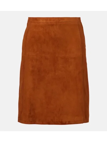 Fustă midi Versace din piele de căprioară până la genunchi maro
