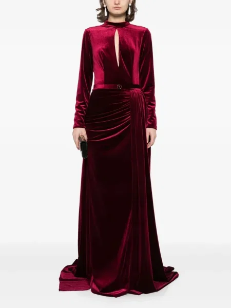 Rochie maxi Saiid Kobeisy de catifea lungă de costum roșu