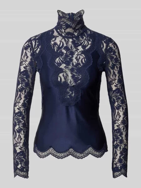 Bluzka o kroju slim fit z obszyciem koronką Rabanne niebieska