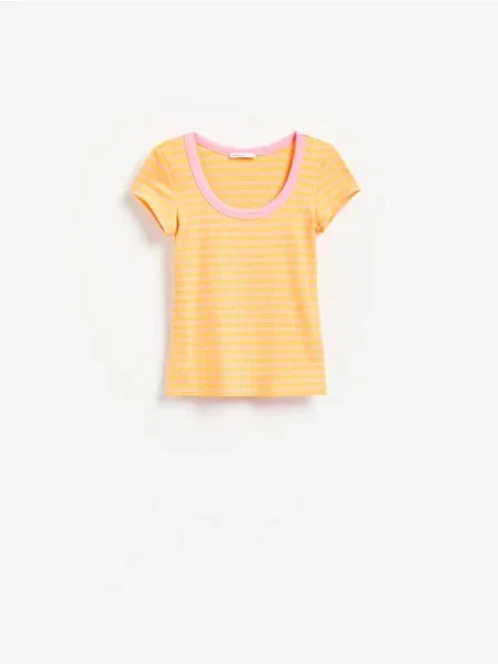 Reserved Tricou cu margine contrast oranj-deschis