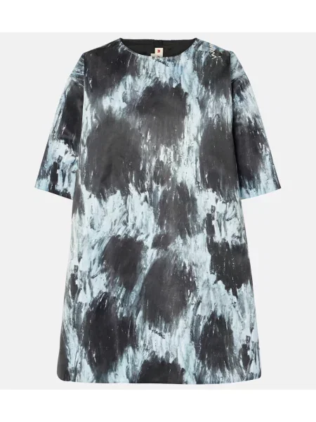 Satynowa sukienka Marni z nadrukiem w panterkę srebrna