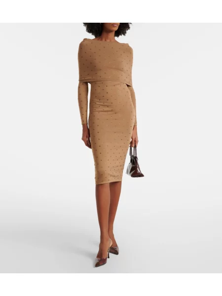 Rochie midi Max Mara de lână până la genunchi de costum bej