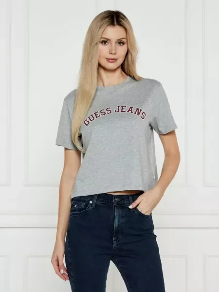 Guess Jeans Tricou COLLEGIATE | Cropped Fit gri