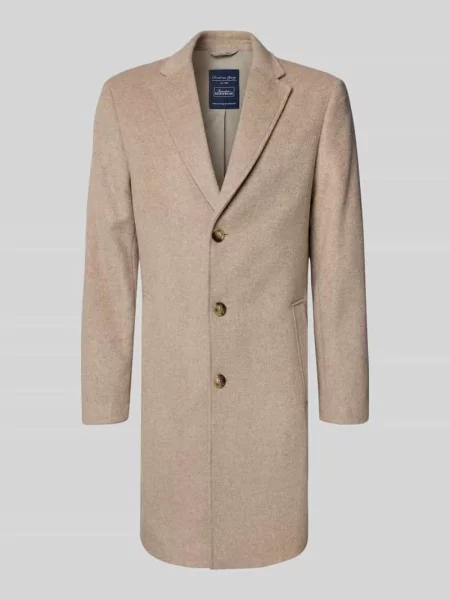 Płaszcz wełniany o kroju regular fit z kołnierzem z połami Christian Berg Men beżowy