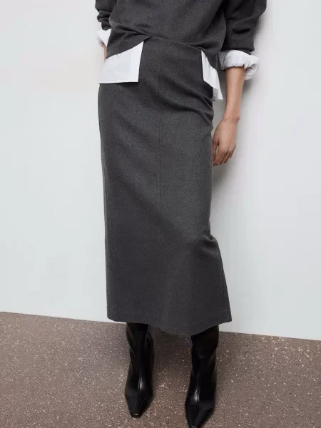 Спідниця міді MANGO темно-сірий поліестер/віскоза сіра