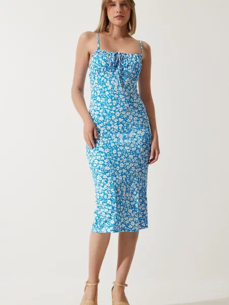 Happiness İstanbul Rochie albastru deschis / portocaliu alb