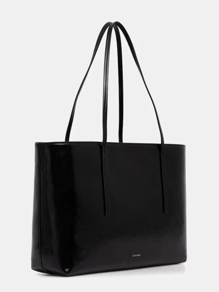 Geantă shopper Calvin Klein din piele cu autograf negru