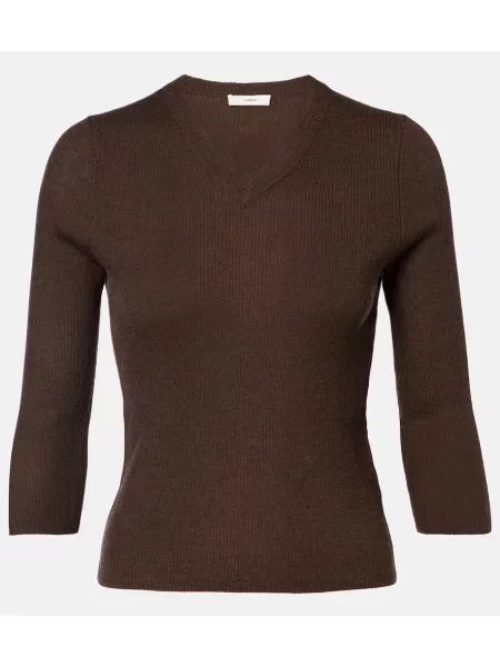 Pulover Vince de mătase cu nervuri maro