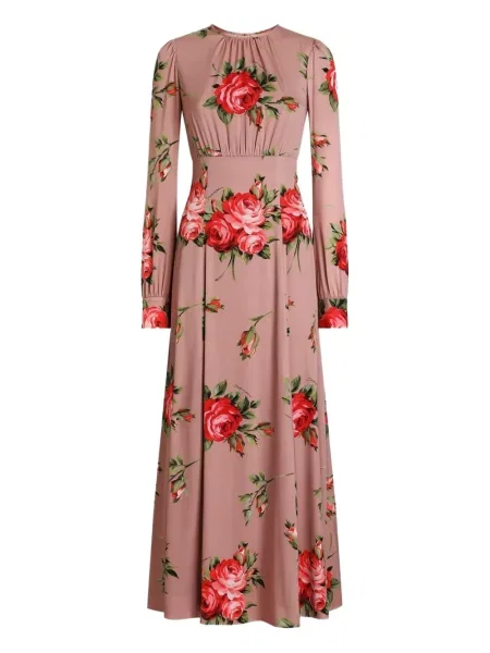 Rochie midi Dolce & Gabbana cu model floral cu imagine până la genunchi roz