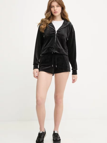 Juicy Couture dukserica s kapuljačom ženska velurna ICCLE HOODIE crna