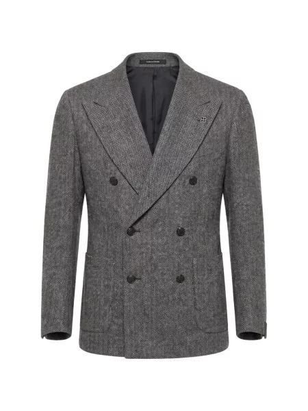 Sacou Tagliatore cu model herringbone cu două rânduri de nasturi gri