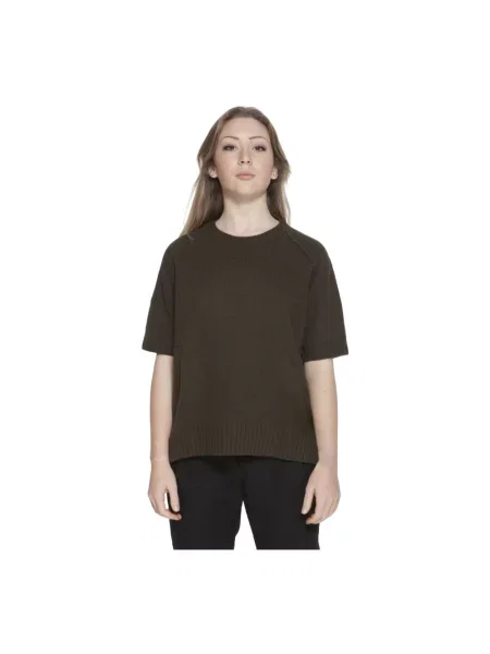 Krótki sweter Gant z okrągłym dekoltem z krótkim rękawem zielony