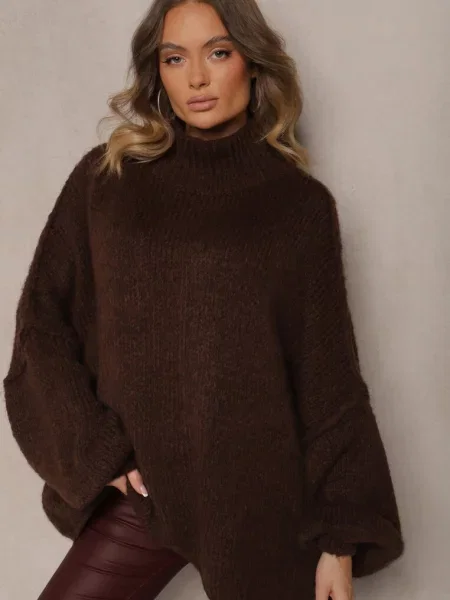 Golf Oversize z Wełną z Opadającą Linią Ramion Lilirea brązowy
