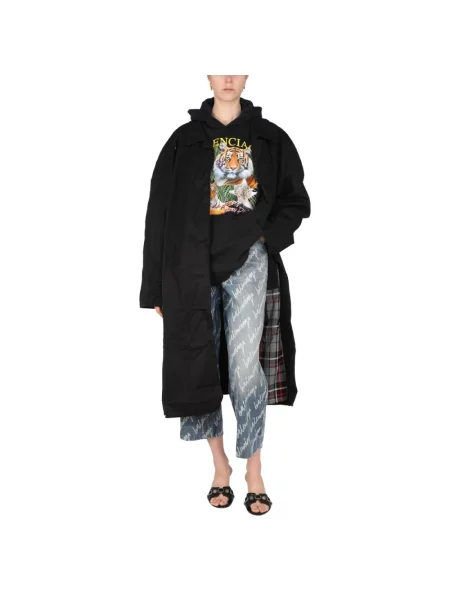 Lniany płaszcz Balenciaga czarny