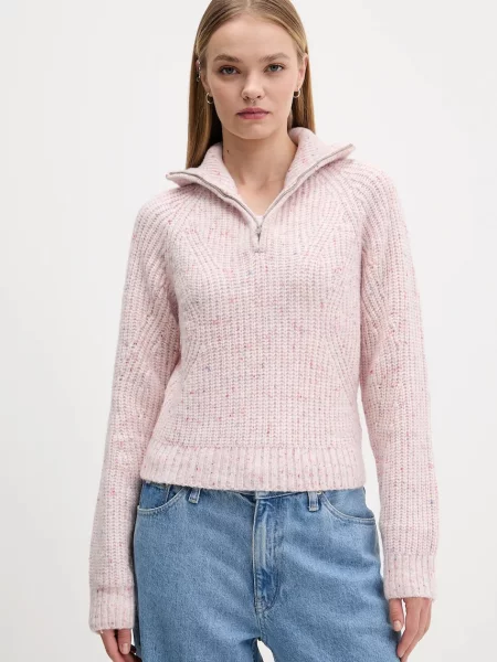 Tommy Jeans pulover din amestec de lână călduros cu guler roz