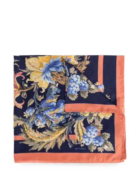 Fular Etro de mătase cu model floral cu imagine albastru