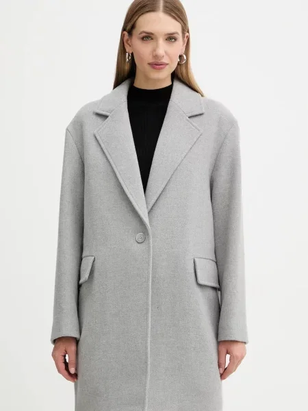 BOSS Orange płaszcz z dodatkiem wełny szary