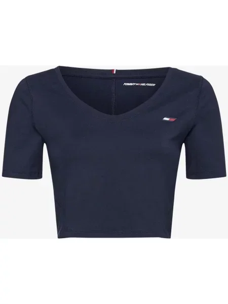 Koszulka z krótkim rękawem Tommy Hilfiger Cropped Fit w kolorze ciemnoniebieskim XS niebieska