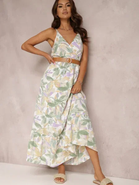 Rochie Alb-Verde cu Nevin alb