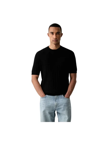 Koszulka z dzianiny z mieszanka z fakturowany wzór Armani Exchange czarna
