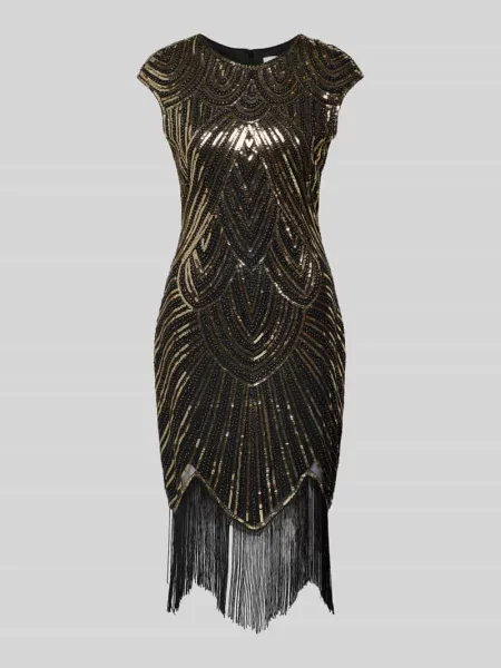 Sukienka mini z cekinami i frędzlami Apricot czarna