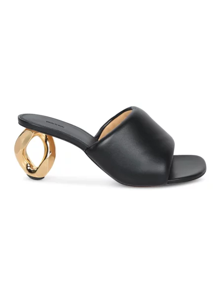 JW Anderson klapki skórzane Chain Heel Open Mule brązowy na słupku czarne