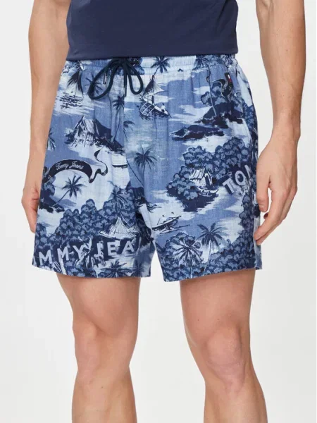 Tommy Jeans Kratke hlače iz tkanine Hawaiian modra