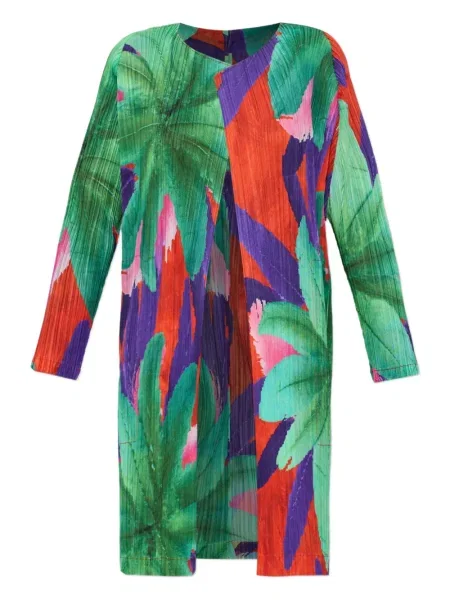 Palton Pleats Please Issey Miyake cu model floral cu imagine plisat verde