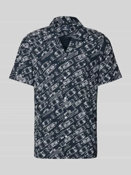 Nowoczesny krój modern fit koszula casualowa z kołnierzem z połami Lerros granatowa