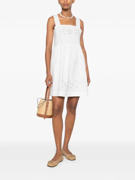 Rochie mini Maje cu broderie evazată alb