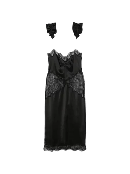 Rochie midi The Attico cu volane din dantelă negru