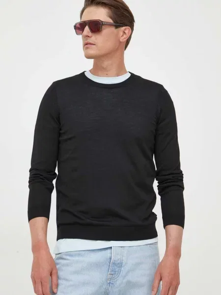 Вълнен пуловер BOSS мъжки от лека материя черно