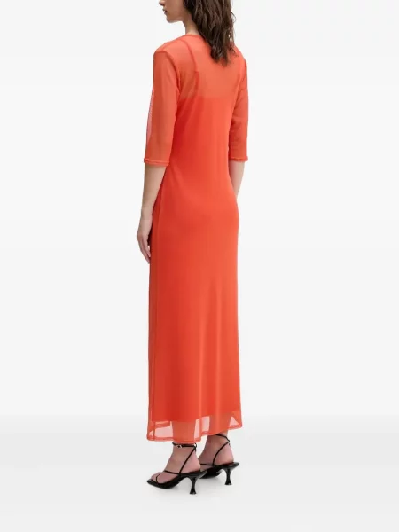Rochie maxi Never Fully Dressed cu imagine plasă de costum portocaliu