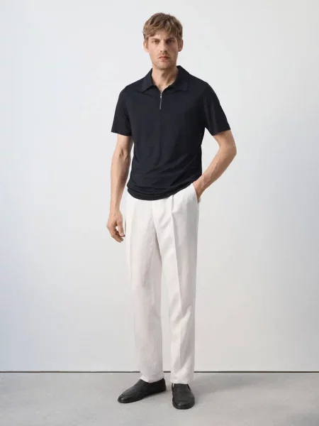 Koszulka polo regular fit z suwakiem Mężczyzna S MANGO MAN granatowy