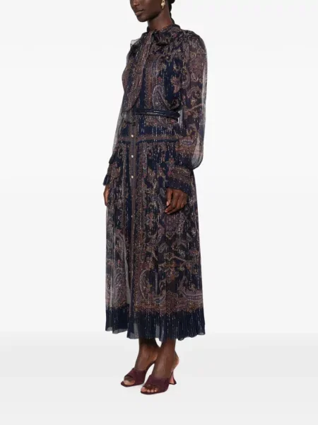 Rochie maxi Self-portrait cu funde cu model paisley albastru