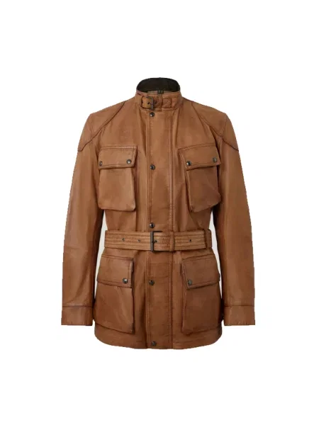 Woskowana kurtka skórzana Belstaff brązowa