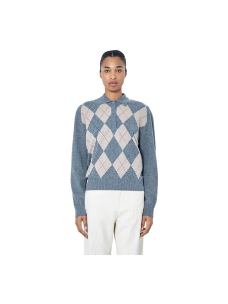 Koszulka polo Róhe wełniana z wzorem argyle szara