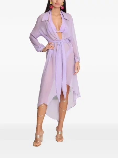 Cu centură rochie midi Amir Slama de mătase violet