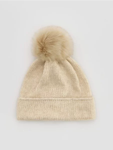 Reserved Căciulă beanie cu pompon galben-pal galben