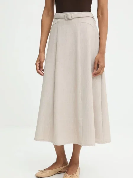Answear.LAB spódnica midi rozkloszowana beżowy