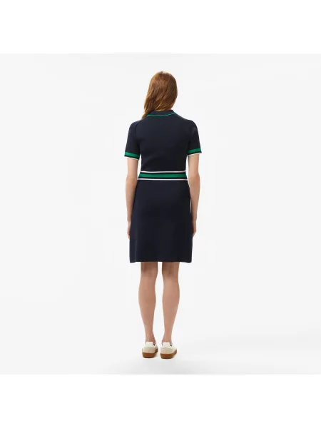 Lacoste Sukienka Z Kołnierzykiem Polo Z Krótkim Rękawem Z Blokadą Koloru Classic Fit granatowa