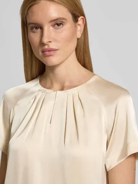 Bluzka o kroju relaxed fit z zakładkami Comma beżowa
