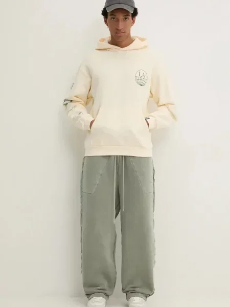 Bombažen pulover adidas Originals s kapuco bež