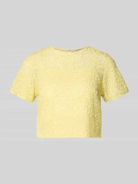T-shirt o krótkim kroju z cekinami Lace & Beads żółta