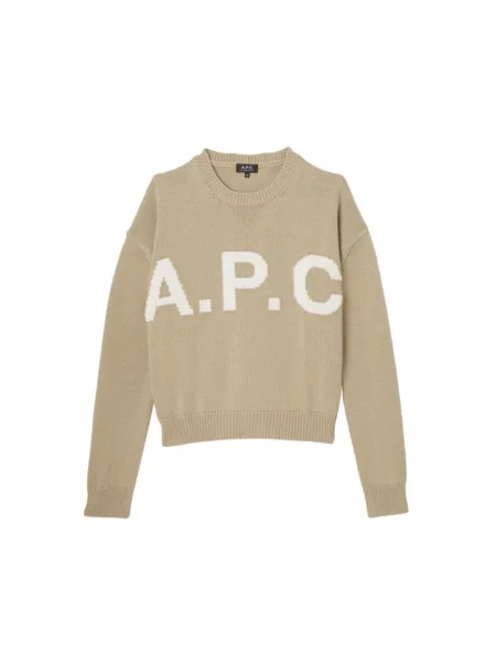 Sweter A.p.c. wełniany z logo beżowy