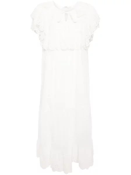 Rochie midi B+ab cu broderie până la genunchi de costum alb