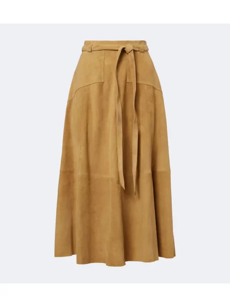 Cu centură fustă midi Polo Ralph Lauren din piele de căprioară bej