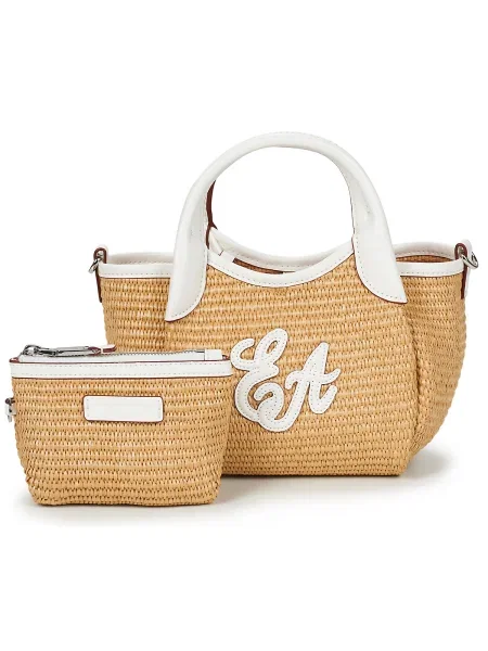 Slamená shopper kabelka Emporio Armani béžová