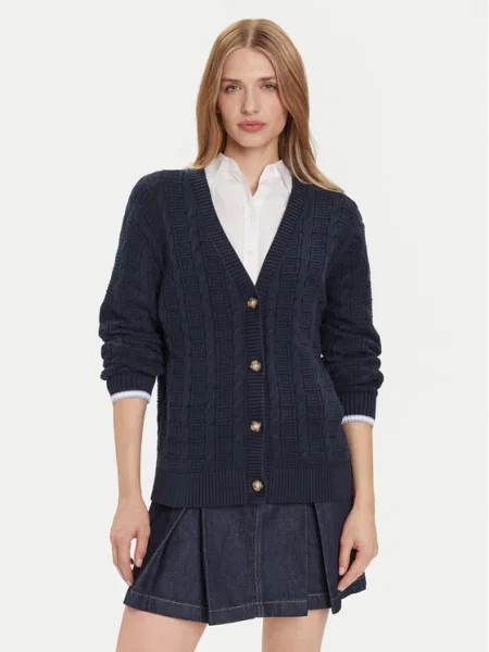 Tommy Jeans Cardigan Cable Bleumarin alb
